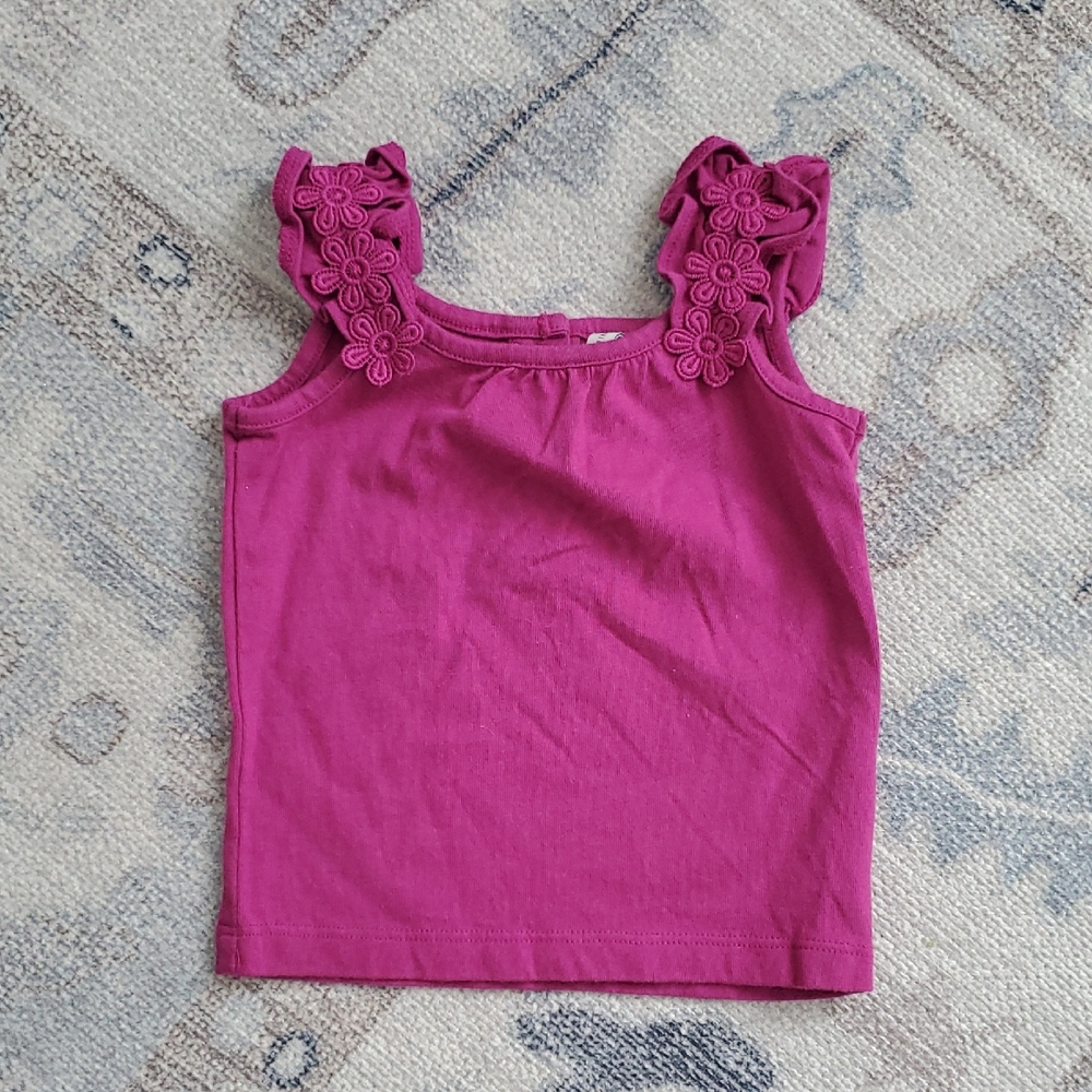 Janie and Jack Baby Girls Magenta Floral Applique Tank Shirt Top Sz6-12m